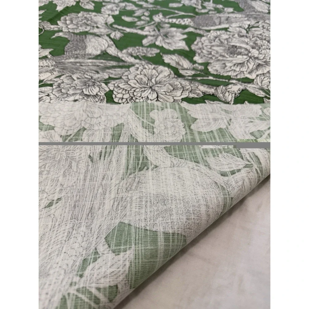 Elegant Duralee Tweedbank Green Cotton Fabric Botanical Birds Flowers 45